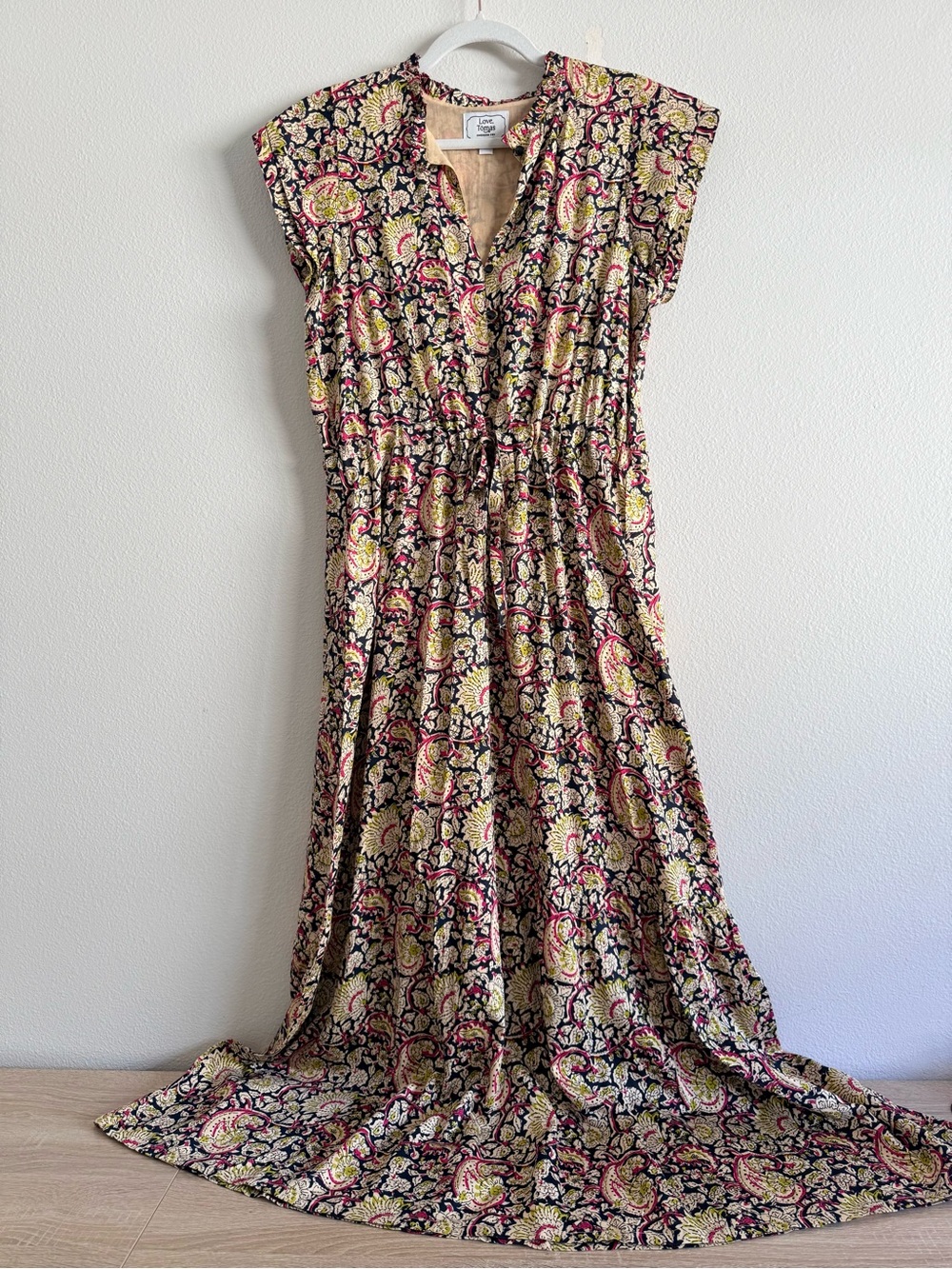 Love Tomas by Emerson Fry Frances Frill Navy Paisley print Maxi Dress sz M - Picture 6 of 14